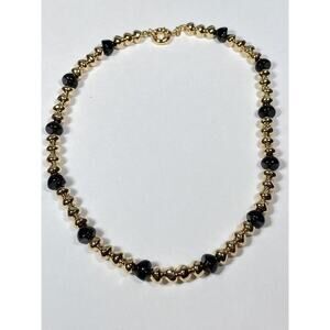 Francesca Visconti Gold Tone Black Acrylic Beads Link Necklace 20”